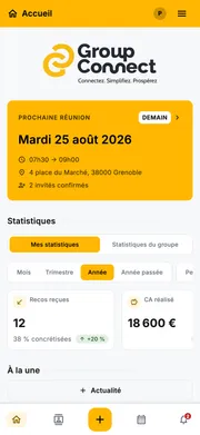 Accueil de l'application Group Connect sur mobile